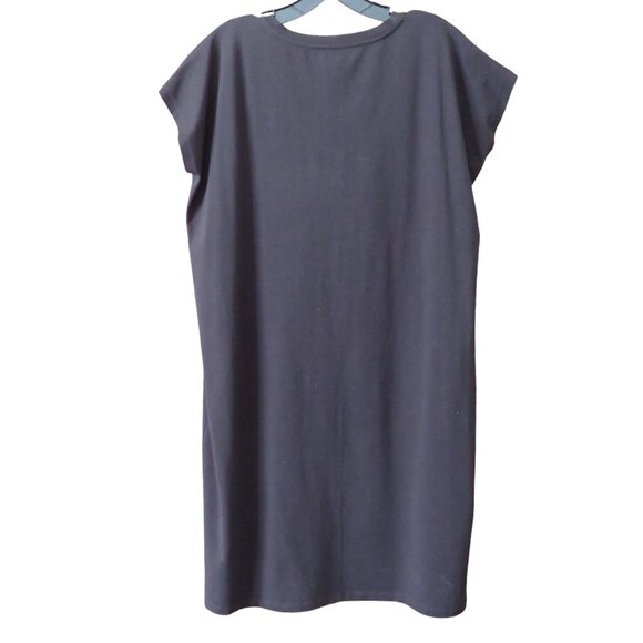 Eileen Fisher Black Boxy V-Neck, Knee Length Cotton Blend Dress, Medium - NWT - Picture 10 of 13